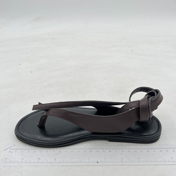 FOWT Dark Brown Split Round Toe Sandals Lace up Strappy Summer Soft Flip Flop - Picture 2 of 8